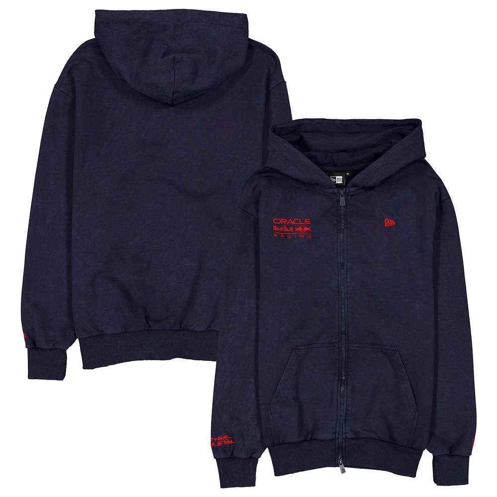 Men's New Era  Navy Red Bull Racing Oversized Full-Zip Hoodie