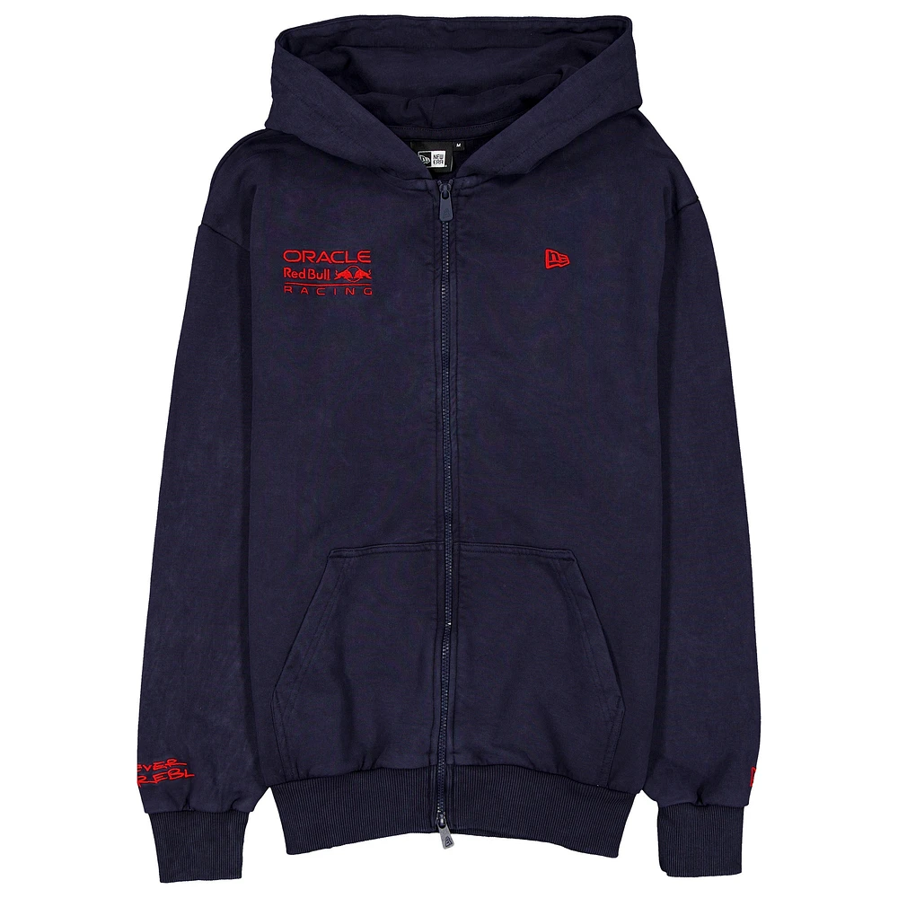 Men's New Era  Navy Red Bull Racing Oversized Full-Zip Hoodie