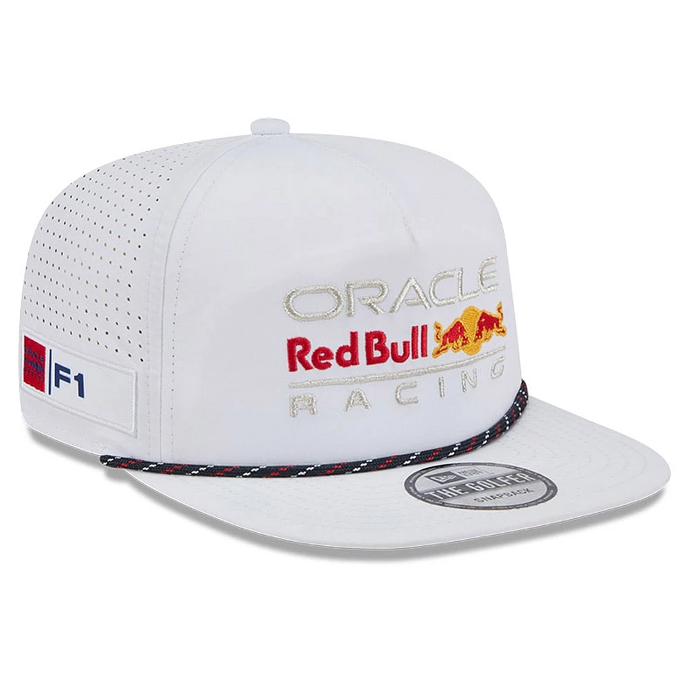 Men's New Era White Red Bull Racing Leisure Featherweight Perforated Rope Golfer Snapback Hat