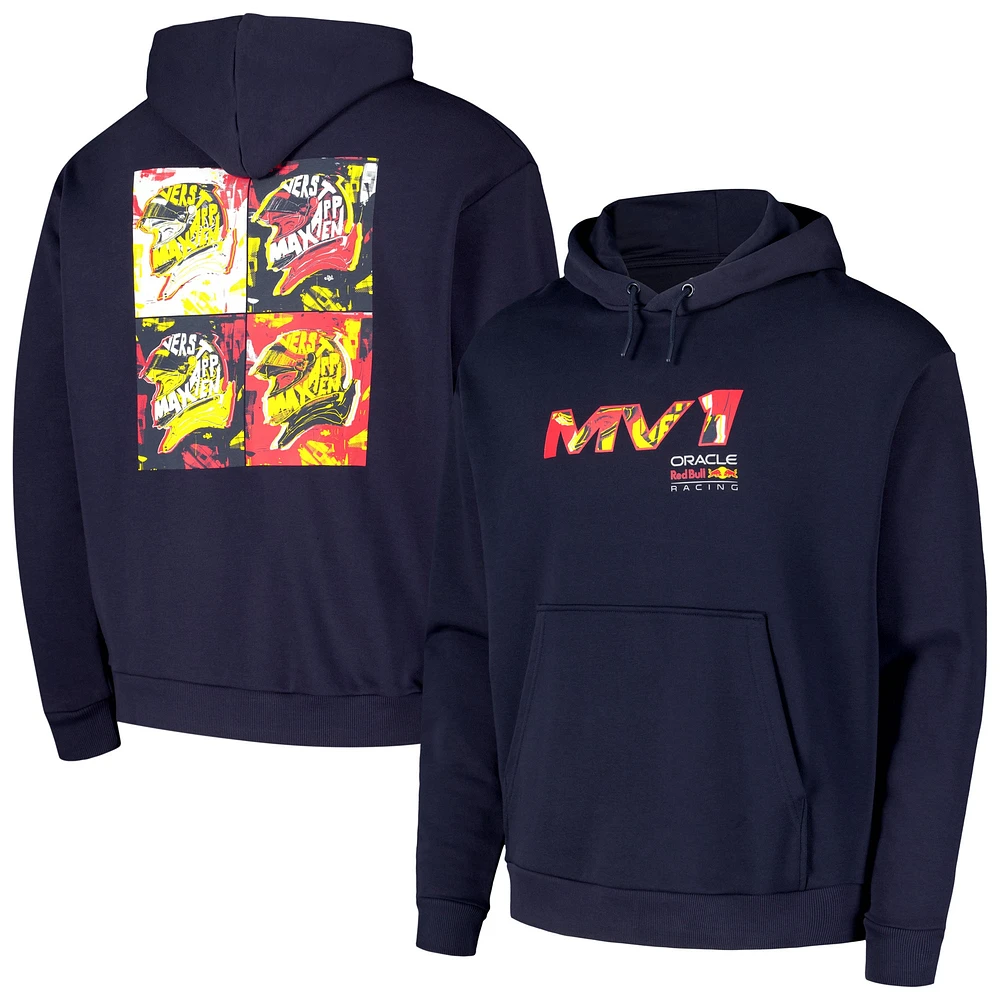 Sweat à capuche surdimensionné unisexe Max Verstappen bleu marine Red Bull Racing Pop Art