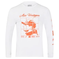 T-shirt à manches longues unisexe Max Verstappen blanc Red Bull Racing Driver Puzzle