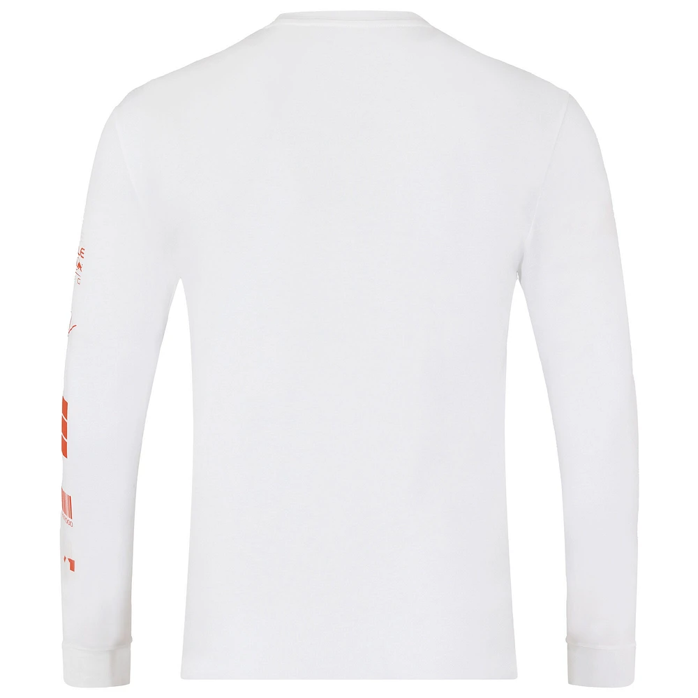 T-shirt à manches longues unisexe Max Verstappen blanc Red Bull Racing Driver Puzzle