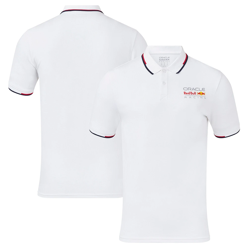 Polo unisexe blanc avec logo en couleur Red Bull Racing