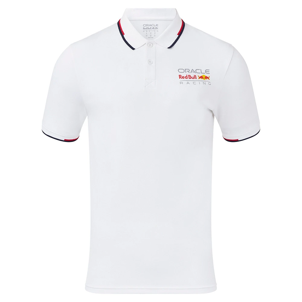 Polo unisexe blanc avec logo en couleur Red Bull Racing