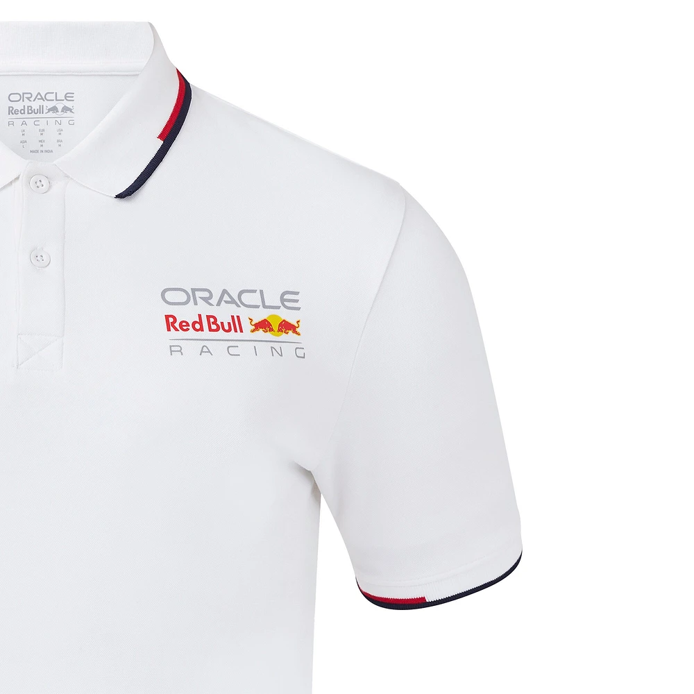Polo unisexe blanc avec logo en couleur Red Bull Racing