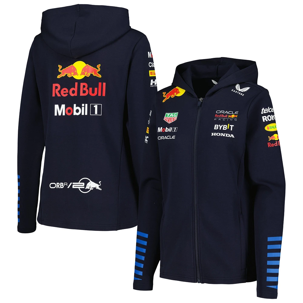 Women's Castore Navy Red Bull Racing 2024 Team Full-Zip Tri-Blend Hoodie