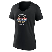 T-shirt noir à col en V avec drapeau du champion monde des pilotes F1 2023 Max Verstappen pour femme