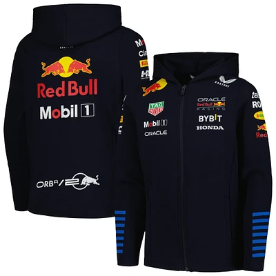 Youth Castore Navy Red Bull Racing 2024 Team Tri-Blend Full-Zip Hoodie