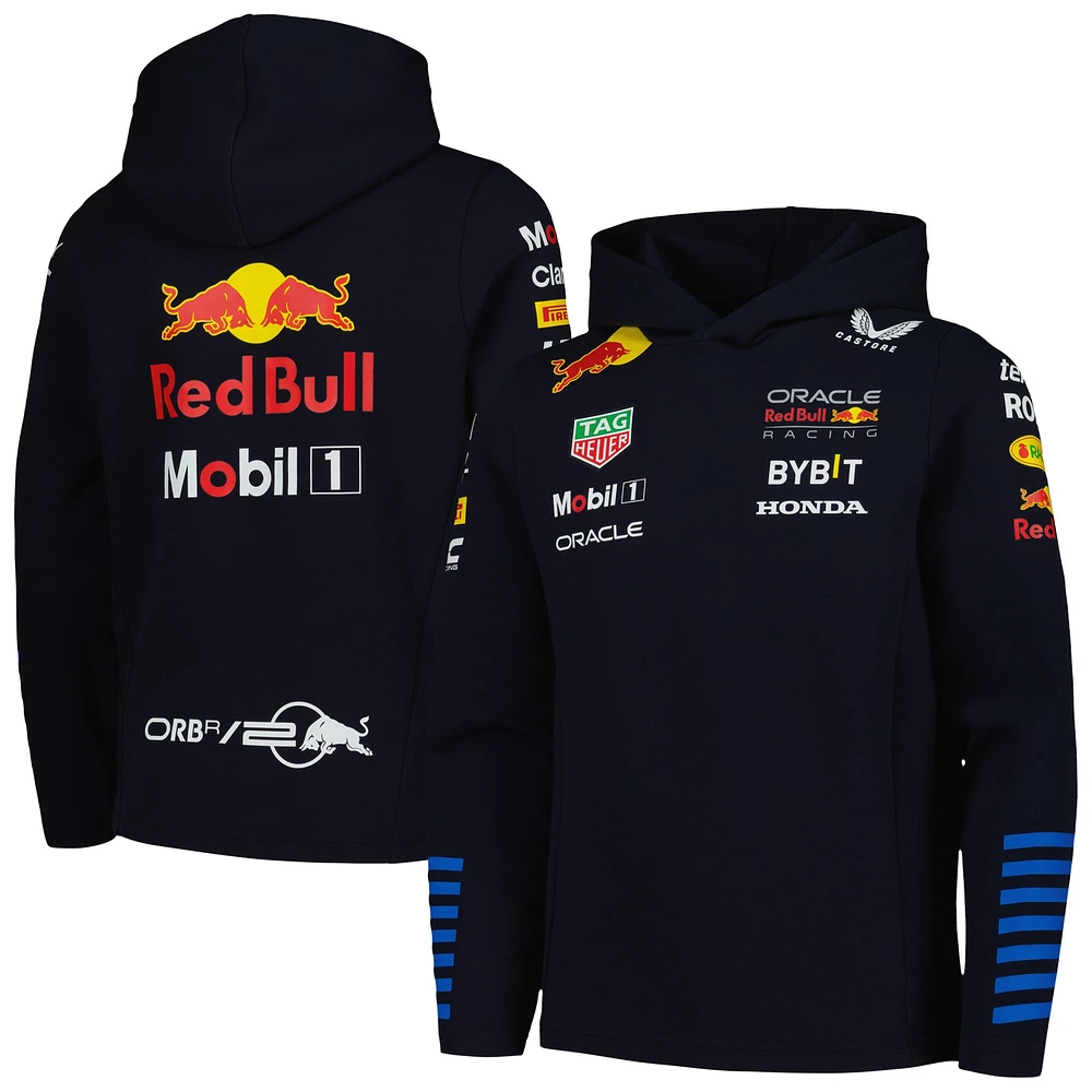 Youth Castore Navy Red Bull Racing 2024 Team Tri-Blend Pullover Hoodie