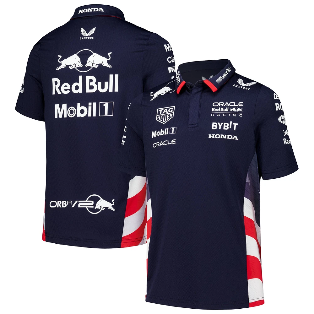 Youth Castore Navy Red Bull Racing America Race Team Polo