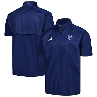 Veste adidas Rhode Island Rams Sideline AEROREADY raglan à manches courtes et quart de zip pour hommes, bleu marine