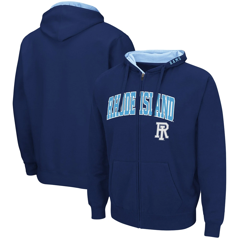 Sweat à capuche zippé complet Rhode Island Rams Arch & Logo pour homme Colosseum Navy