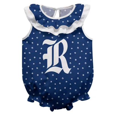 Rice Owls Girls Infant Sleeveless Swirls Ruffle Bodysuit - Navy