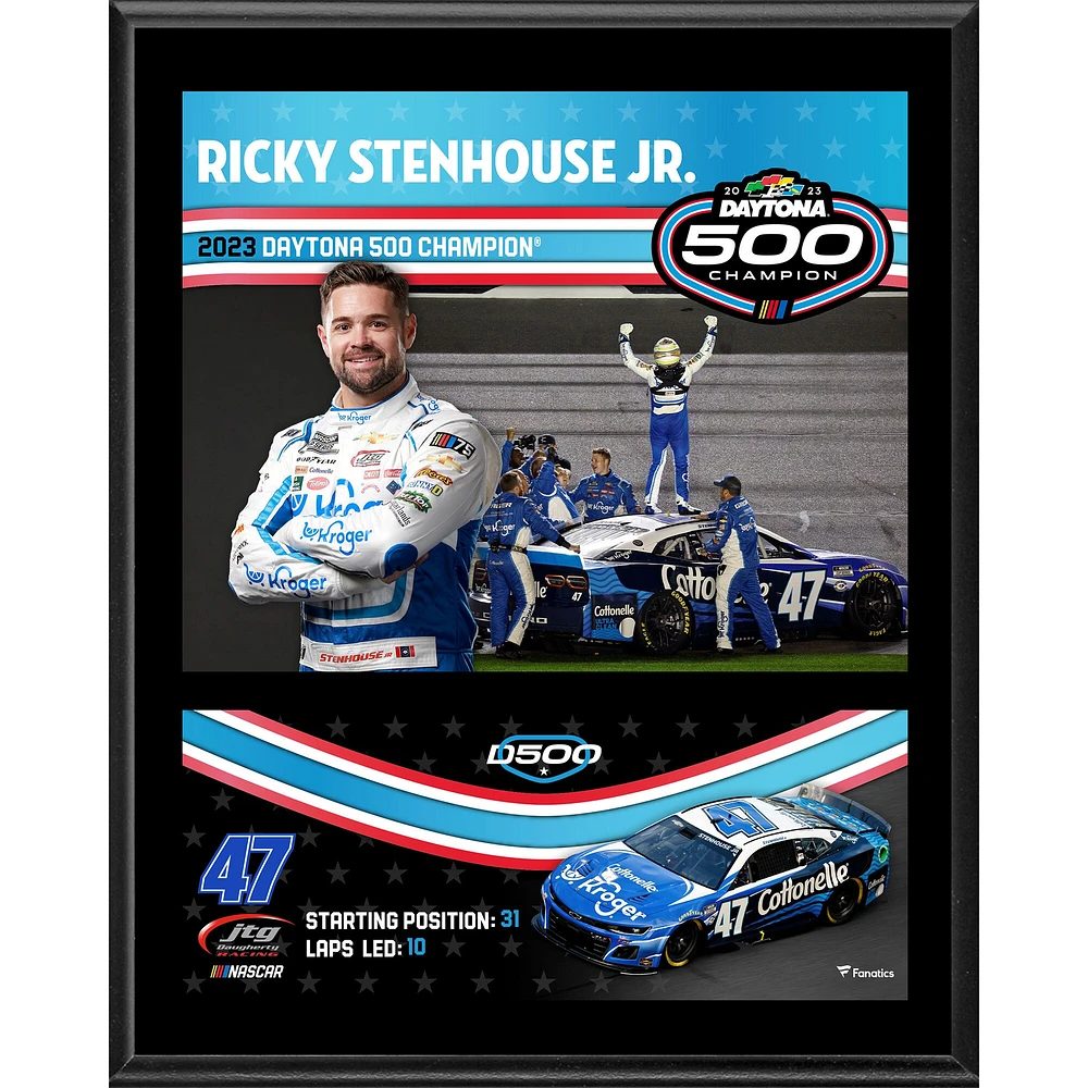 Plaque sublimée du champion du Daytona 500 2023 Ricky Stenhouse Jr. 12" x 15"