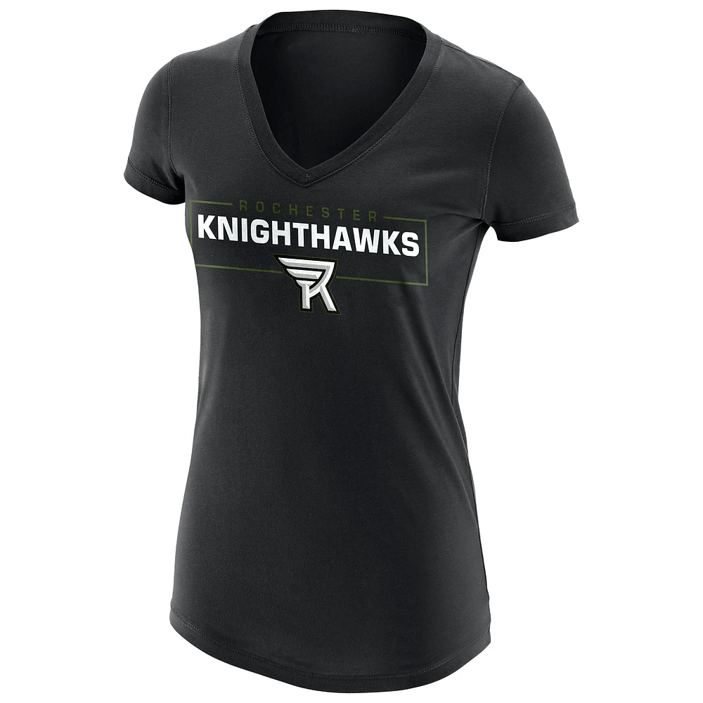 Women's Black Rochester Knighthawks Primary Logo V-Neck T-Shirt