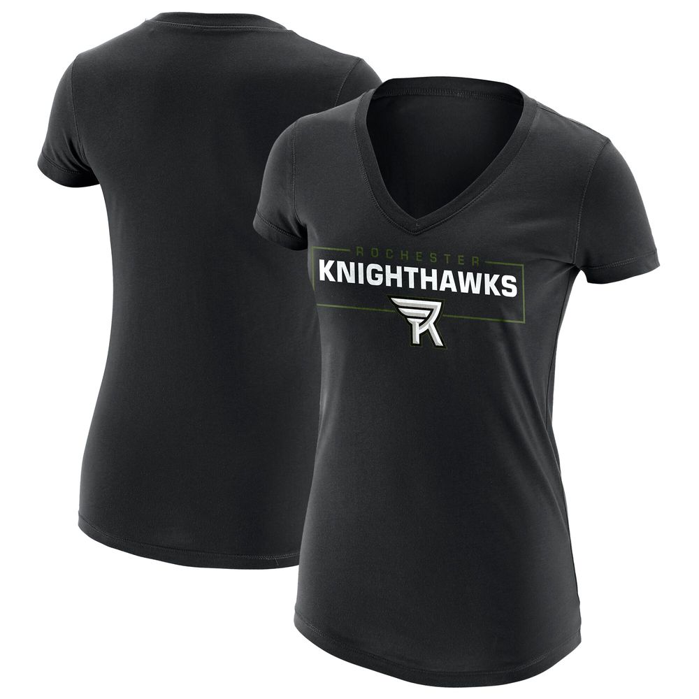 Women's Black Rochester Knighthawks Primary Logo V-Neck T-Shirt