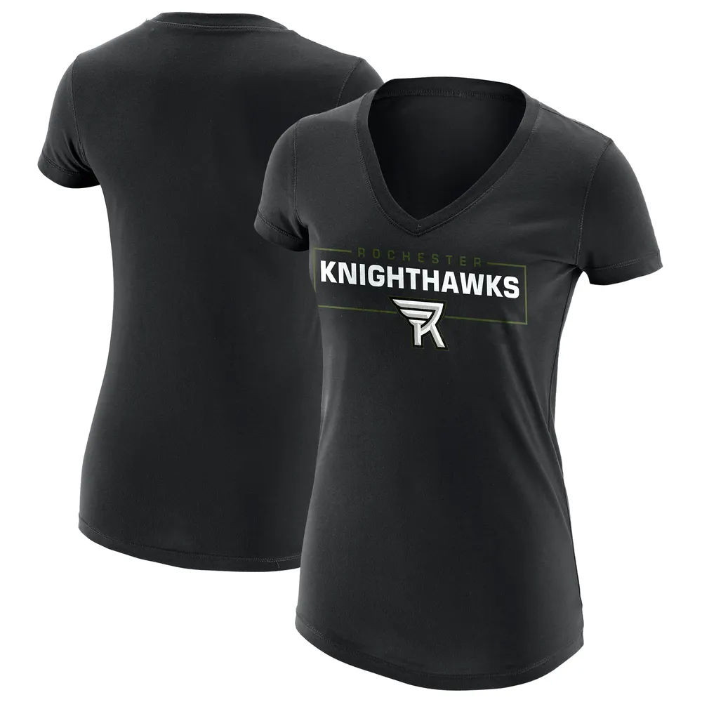 T-shirt noir à encolure en V avec logo principal Rochester Knighthawks pour femme