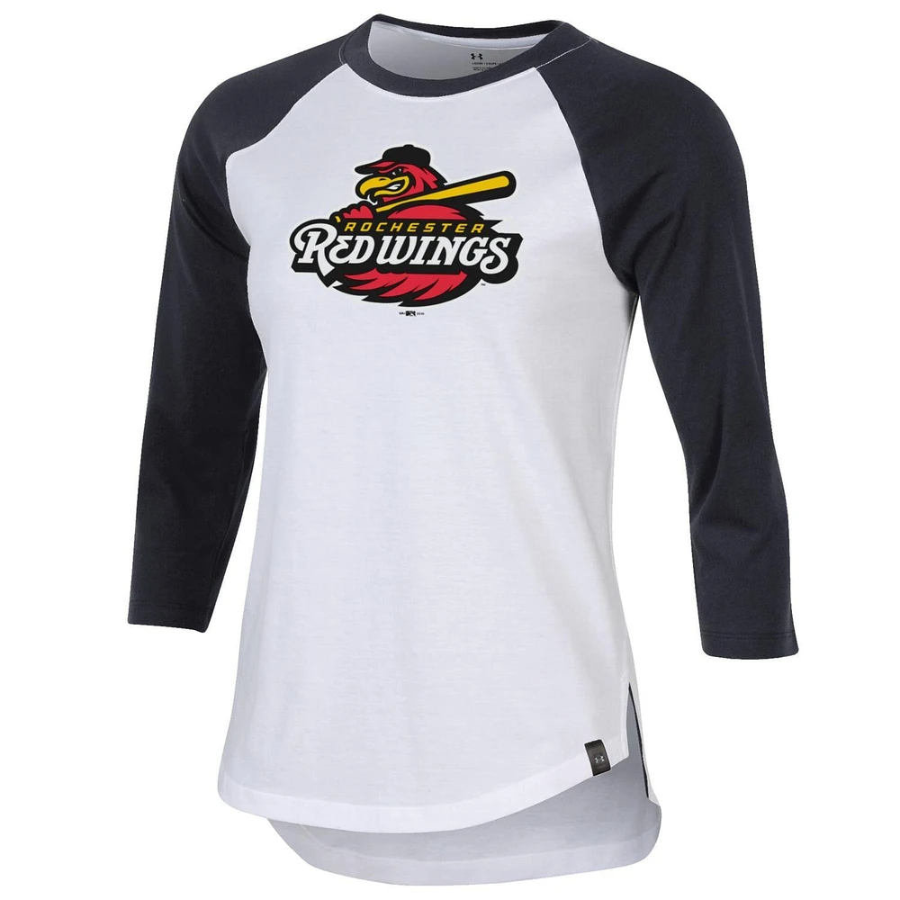 Women's Under Armour Black/White Rochester Red Wings Three-Quarter Sleeve Performance Baseball T-Shirt