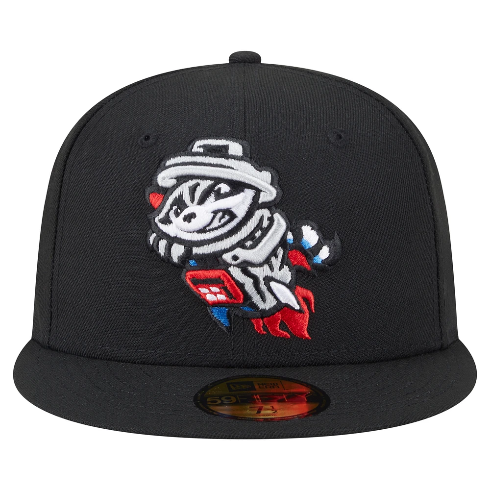 Casquette ajustée 59FIFTY noire Rocket City Trash Pandas Authentic Collection pour homme de New Era
