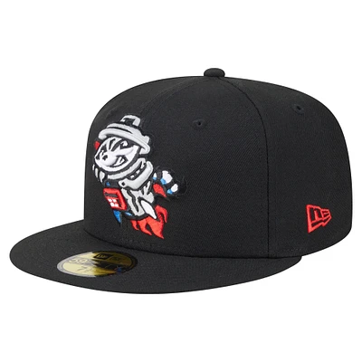 Casquette ajustée 59FIFTY noire Rocket City Trash Pandas Authentic Collection pour homme de New Era