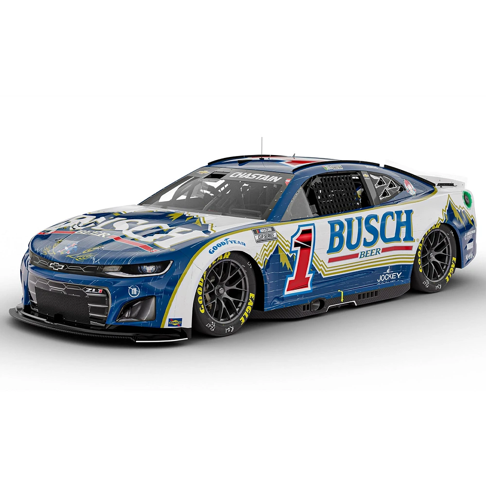 Action Racing Ross Chastain 2024 #1 Retro Busch Beer 1:24 Numéro en aluminium autographié Chevrolet Camaro moulé sous pression