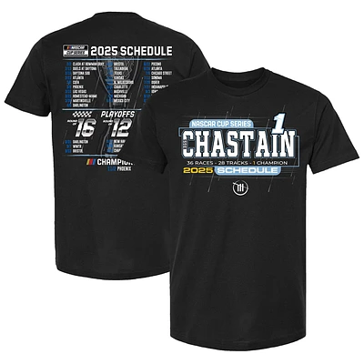 T-shirt à damier pour homme Ross Chastain 2025 NASCAR Cup Series Programme Noir