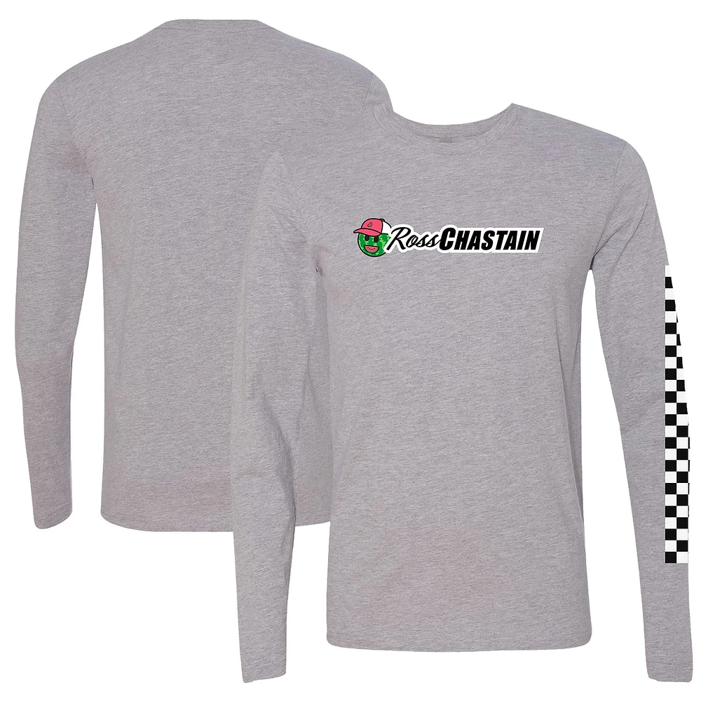 T-shirt à manches longues pour hommes, drapeau damier, sport, gris, Ross Chastain Melon Man