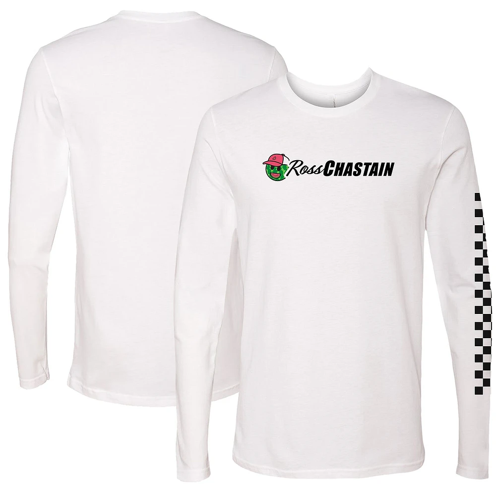 T-shirt à manches longues pour homme, drapeau damier, sport, blanc, Ross Chastain, Melon