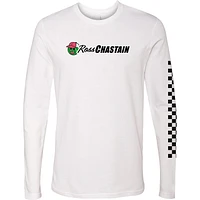 T-shirt à manches longues pour homme, drapeau damier, sport, blanc, Ross Chastain, Melon