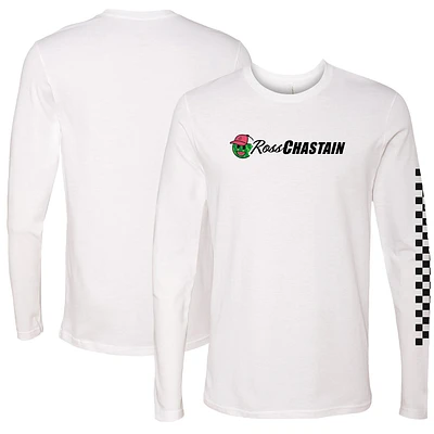 T-shirt à manches longues pour homme, drapeau damier, sport, blanc, Ross Chastain, Melon