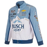 Men's JH Design White/Light Blue Ross Chastain Busch Light Full-Snap Twill Uniform Jacket