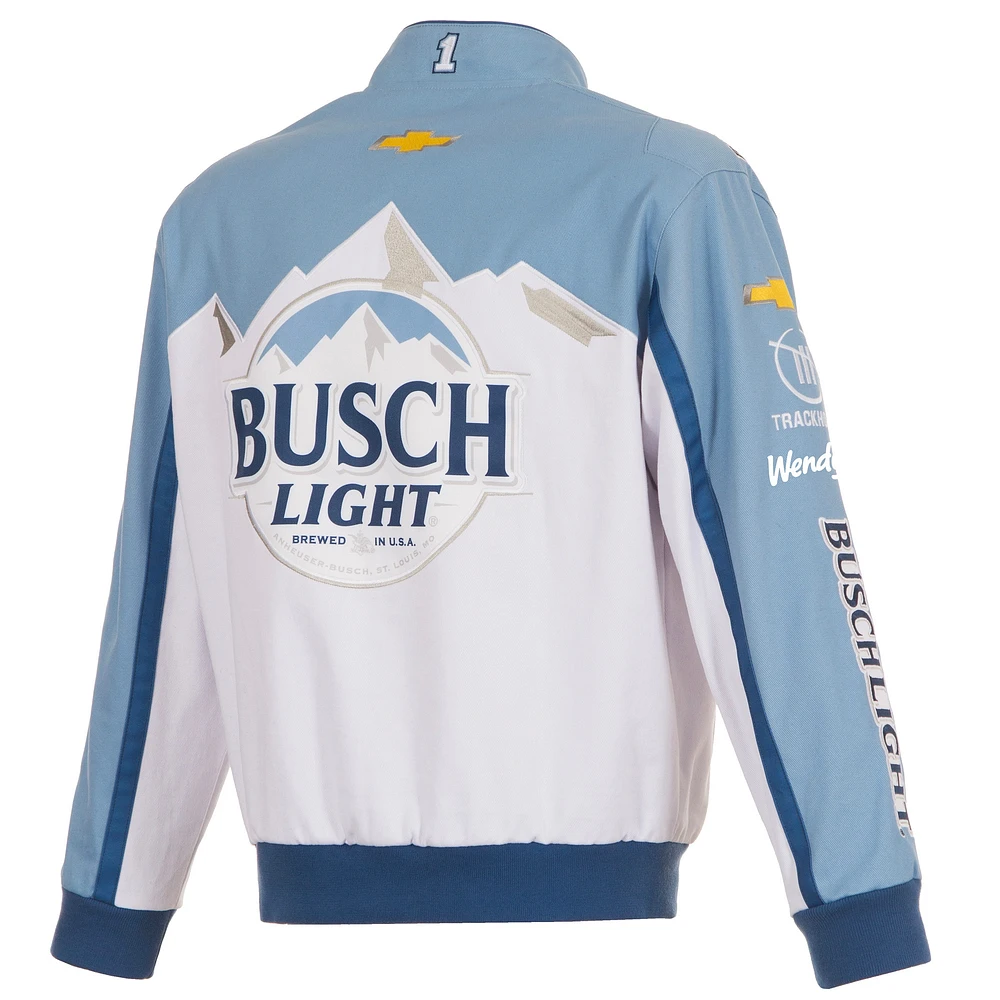 Men's JH Design White/Light Blue Ross Chastain Busch Light Full-Snap Twill Uniform Jacket