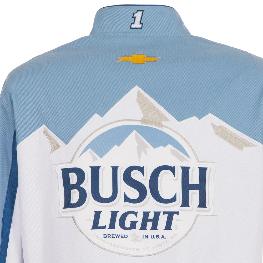 Men's JH Design White/Light Blue Ross Chastain Busch Light Full-Snap Twill Uniform Jacket