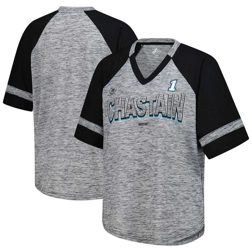 Women's G-III 4Her by Carl Banks Heather Gray Ross Chastain Hall of Fame Oversized Raglan V-Neck T-Shirt