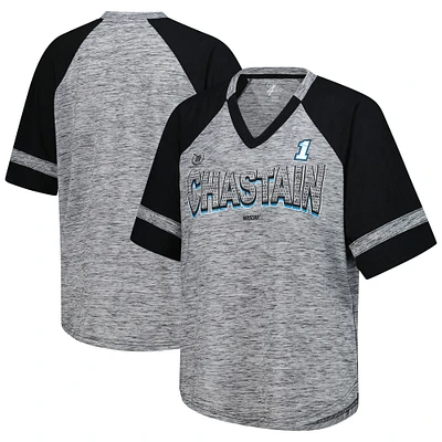 Women's G-III 4Her by Carl Banks  Heather Gray Ross Chastain Hall of Fame Oversized Raglan V-Neck T-Shirt