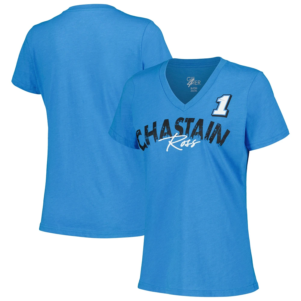 Women's G-III 4Her by Carl Banks Light Blue Ross Chastain Key Move V-Neck T-Shirt