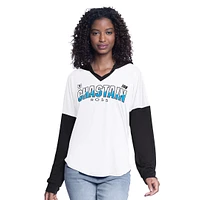 T-shirt à capuche surdimensionné manches longues et col en V pour femme G-III 4Her de Carl Banks blanc/noir Ross Chastain Bench Player