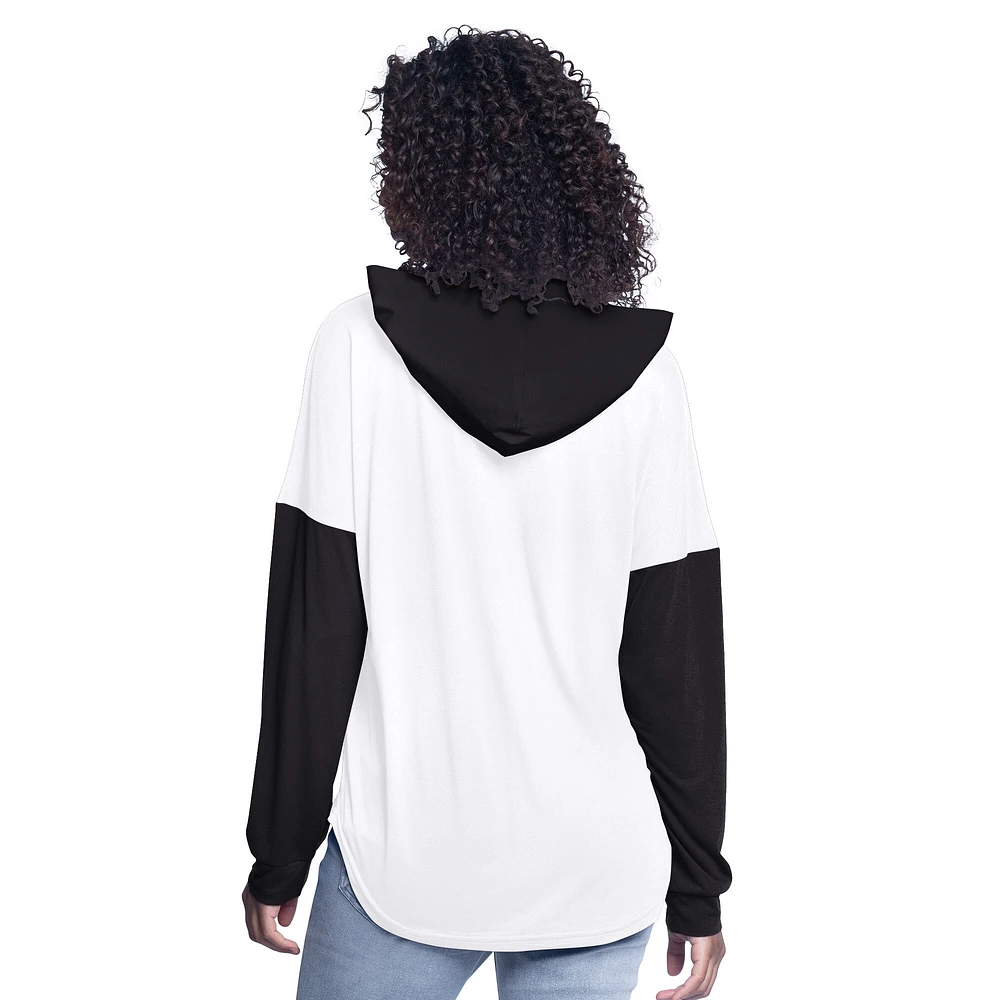 T-shirt à capuche surdimensionné manches longues et col en V pour femme G-III 4Her de Carl Banks blanc/noir Ross Chastain Bench Player