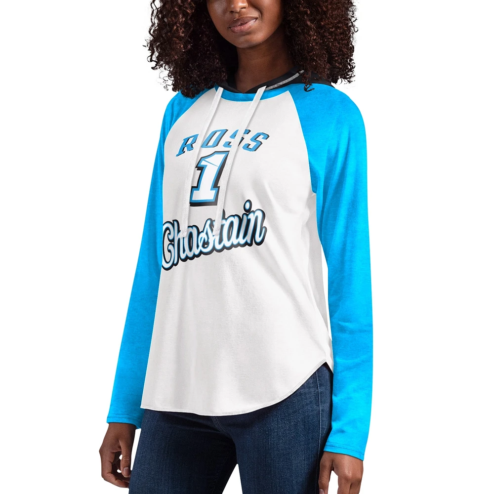 Women's G-III 4Her by Carl Banks White Ross Chastain MVP Raglan Hooded Long Sleeve T-Shirt