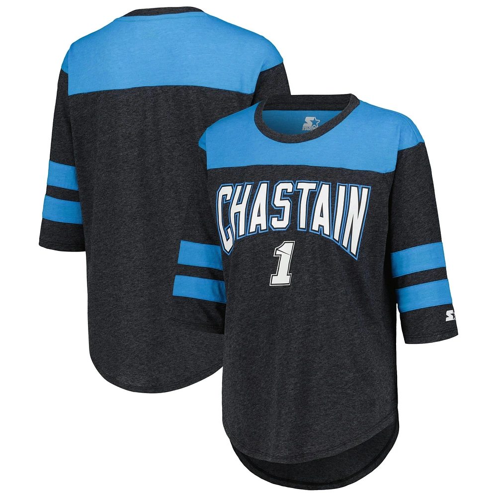 Women's Starter Black Ross Chastain Full Back Block 3/4-Sleeve Tri-Blend Top