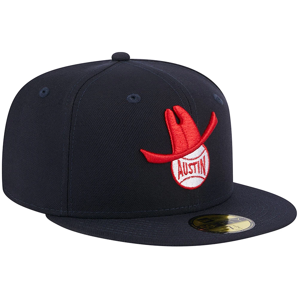 Casquette ajustée 59FIFTY pour hommes New Era Round Rock Express Theme Nights Austin Senators bleu marine