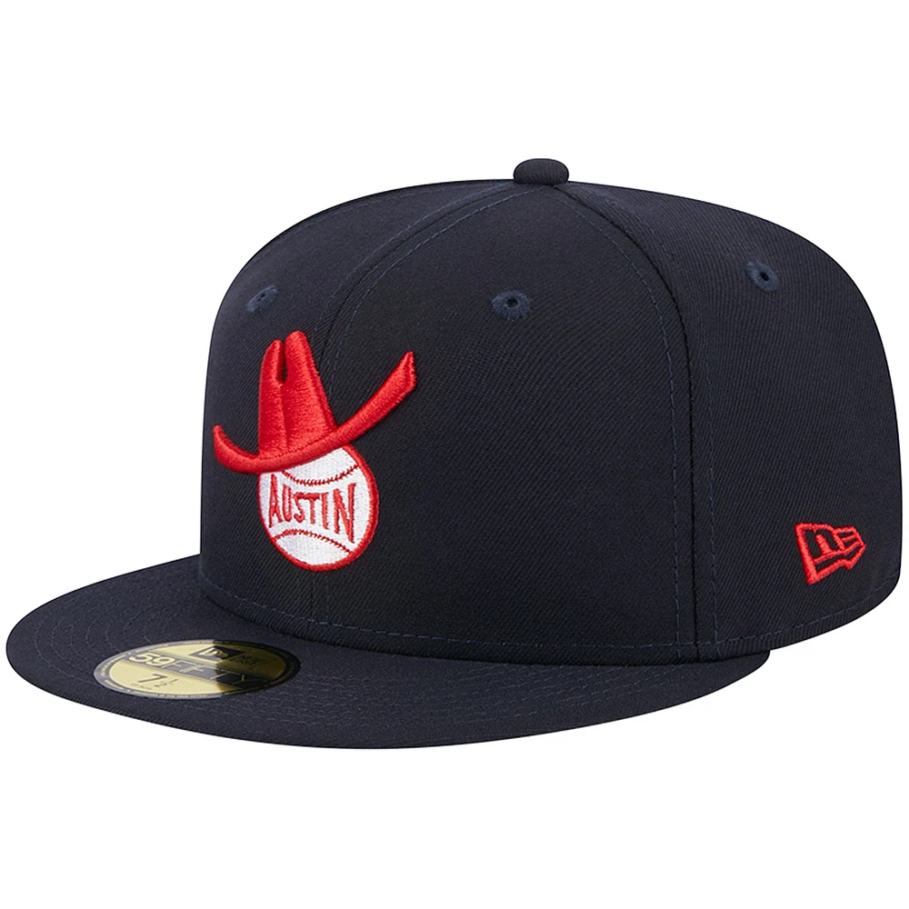 Casquette ajustée 59FIFTY pour hommes New Era Round Rock Express Theme Nights Austin Senators bleu marine