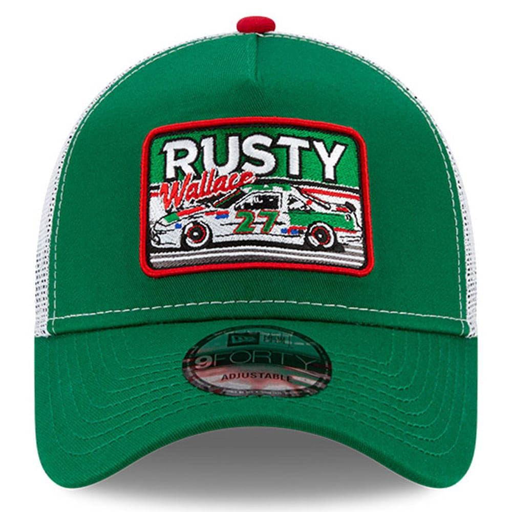 Men's New Era Green/White Rusty Wallace Legends 9FORTY A-Frame Adjustable Trucker Hat