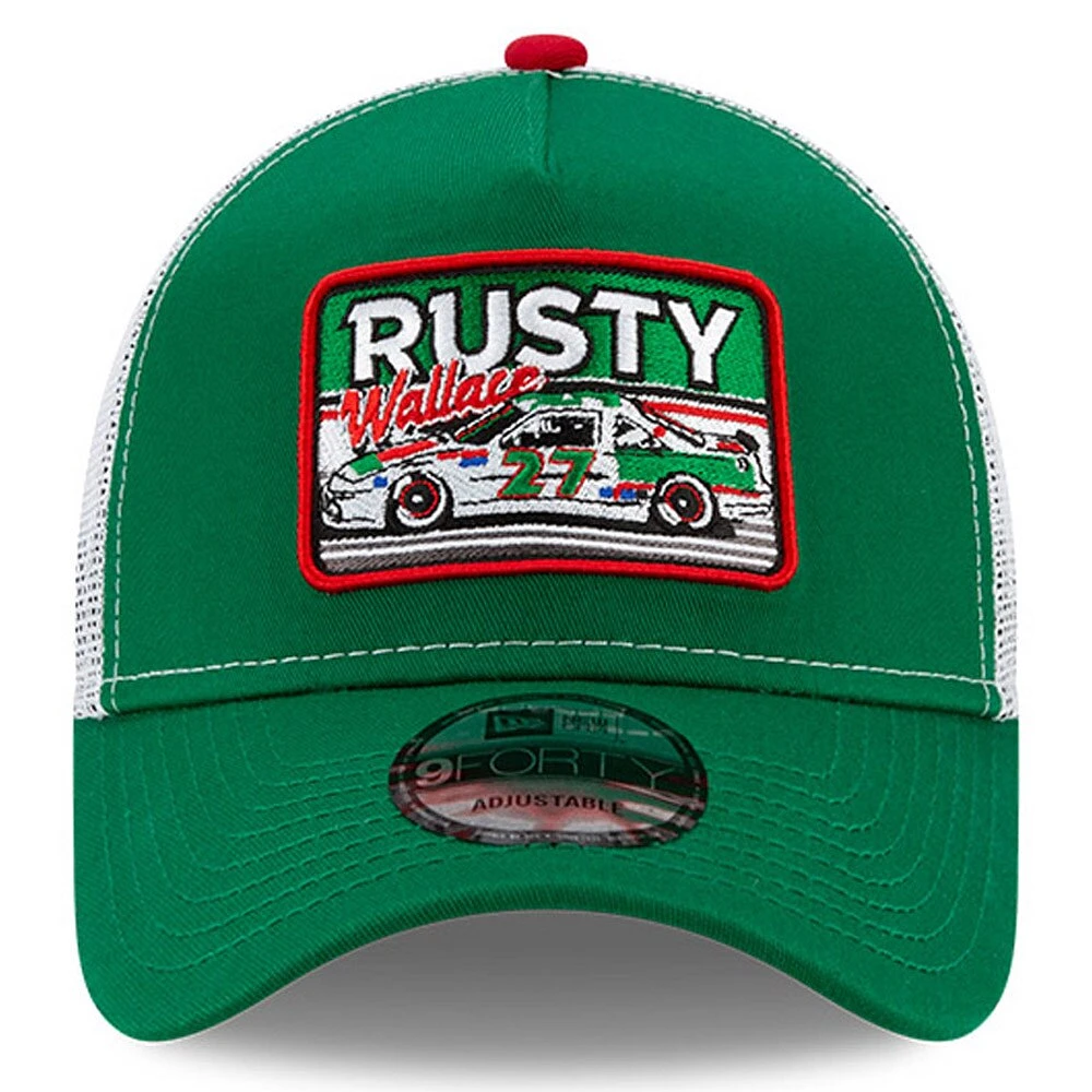 Men's New Era Green/White Rusty Wallace Legends 9FORTY A-Frame Adjustable Trucker Hat