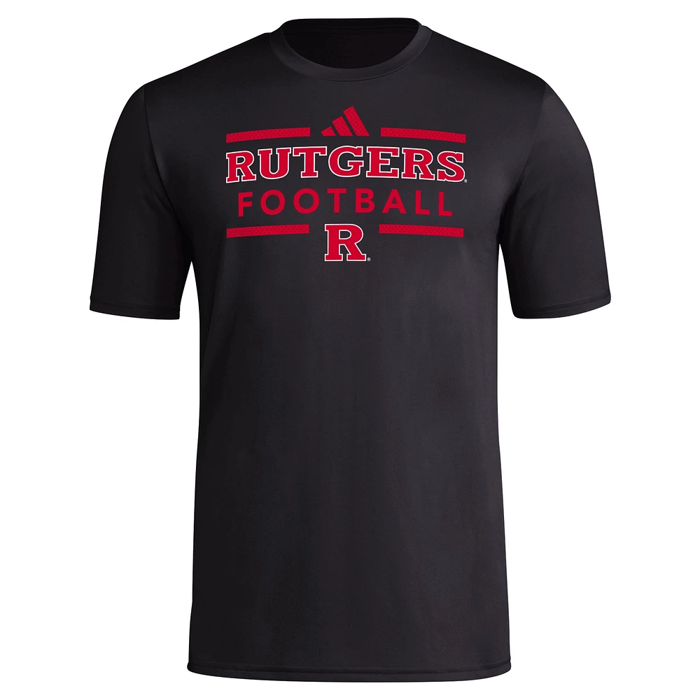 Men's adidas Black Rutgers Scarlet Knights Locker Football Pre-Game AEROREADY T-Shirt