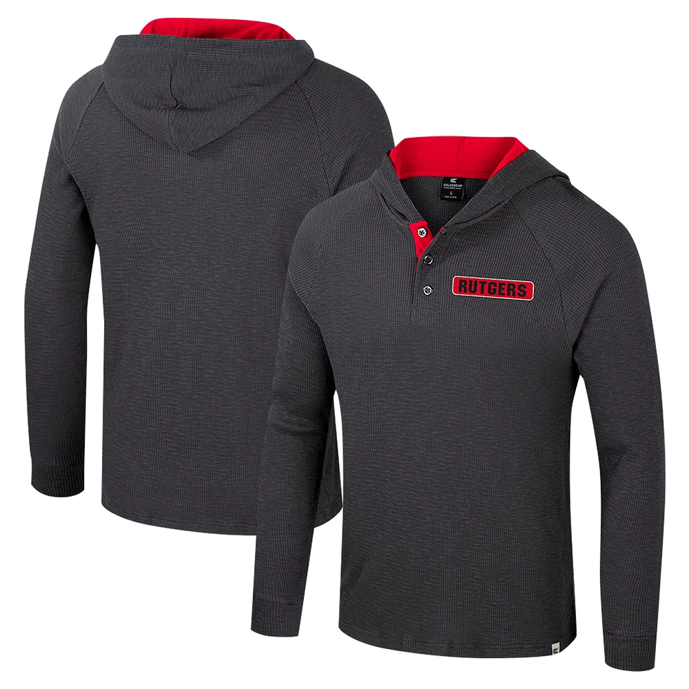 T-shirt à capuche manches longues Henley pour homme Colosseum Charcoal Rutgers Scarlet Knights Dujour Ralgan