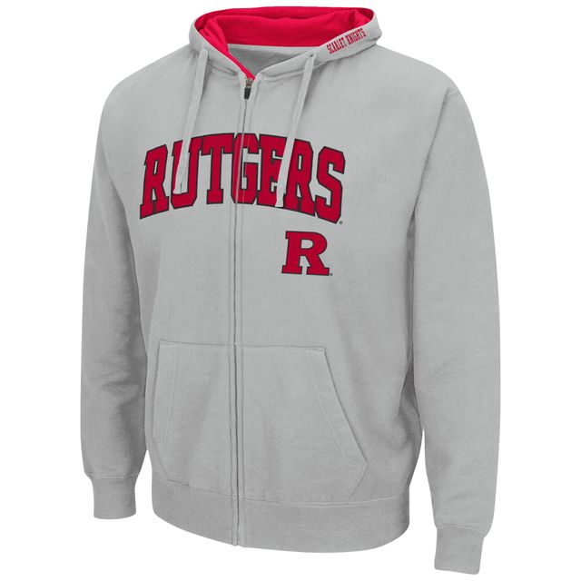 Colosseum Grey Rutgers Scarlet Knights Arch & Logo 3.0 Full-Zip Hoodie pour hommes