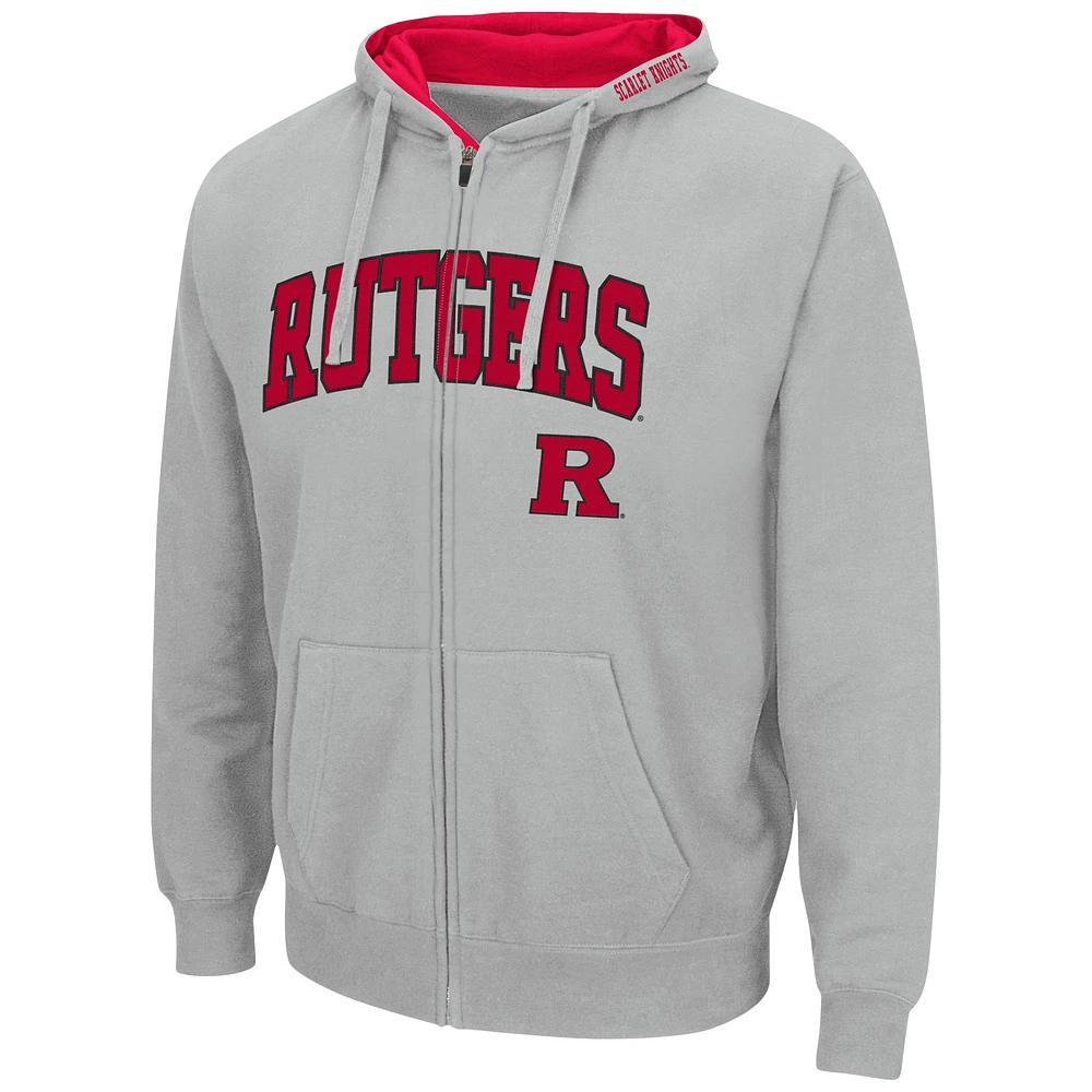 Men's Colosseum Gray Rutgers Scarlet Knights Arch & Logo 3.0 Full-Zip Hoodie