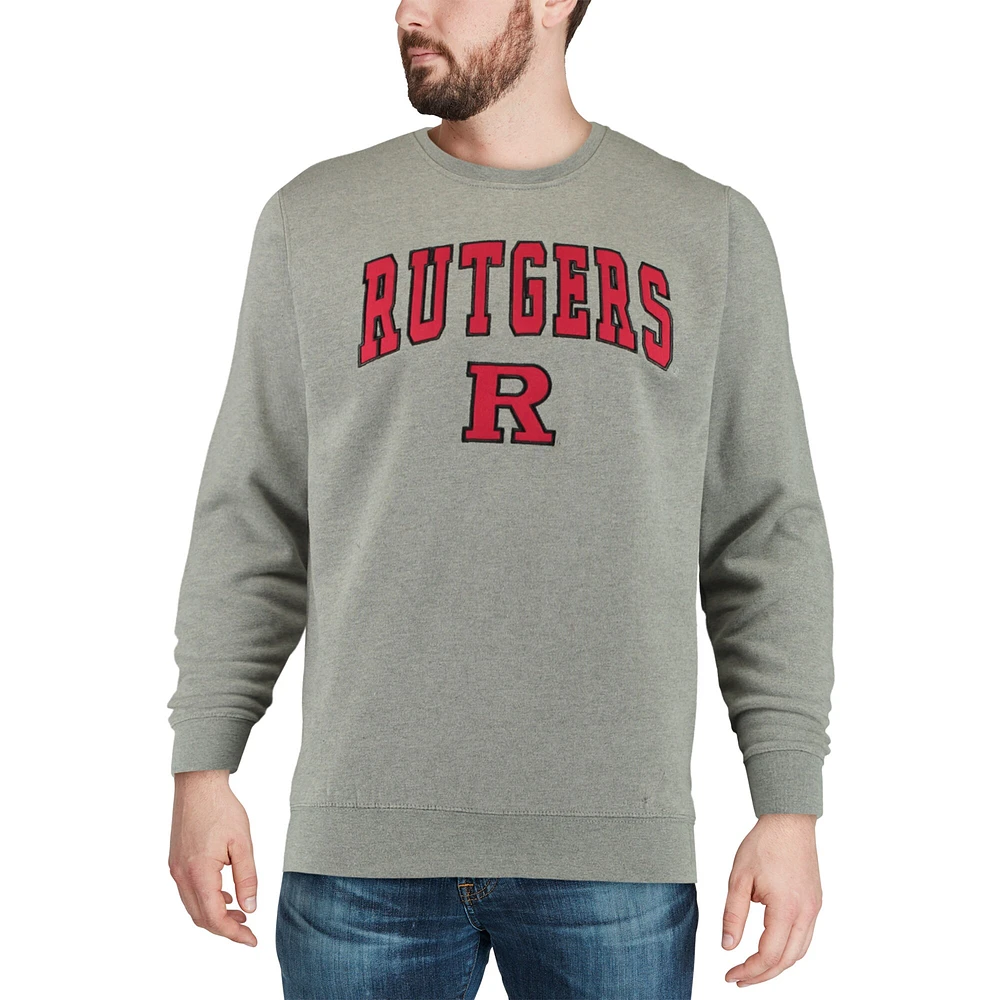 Men's Colosseum Heather Gray Rutgers Scarlet Knights Arch & Logo Crew Neck Sweatshirt