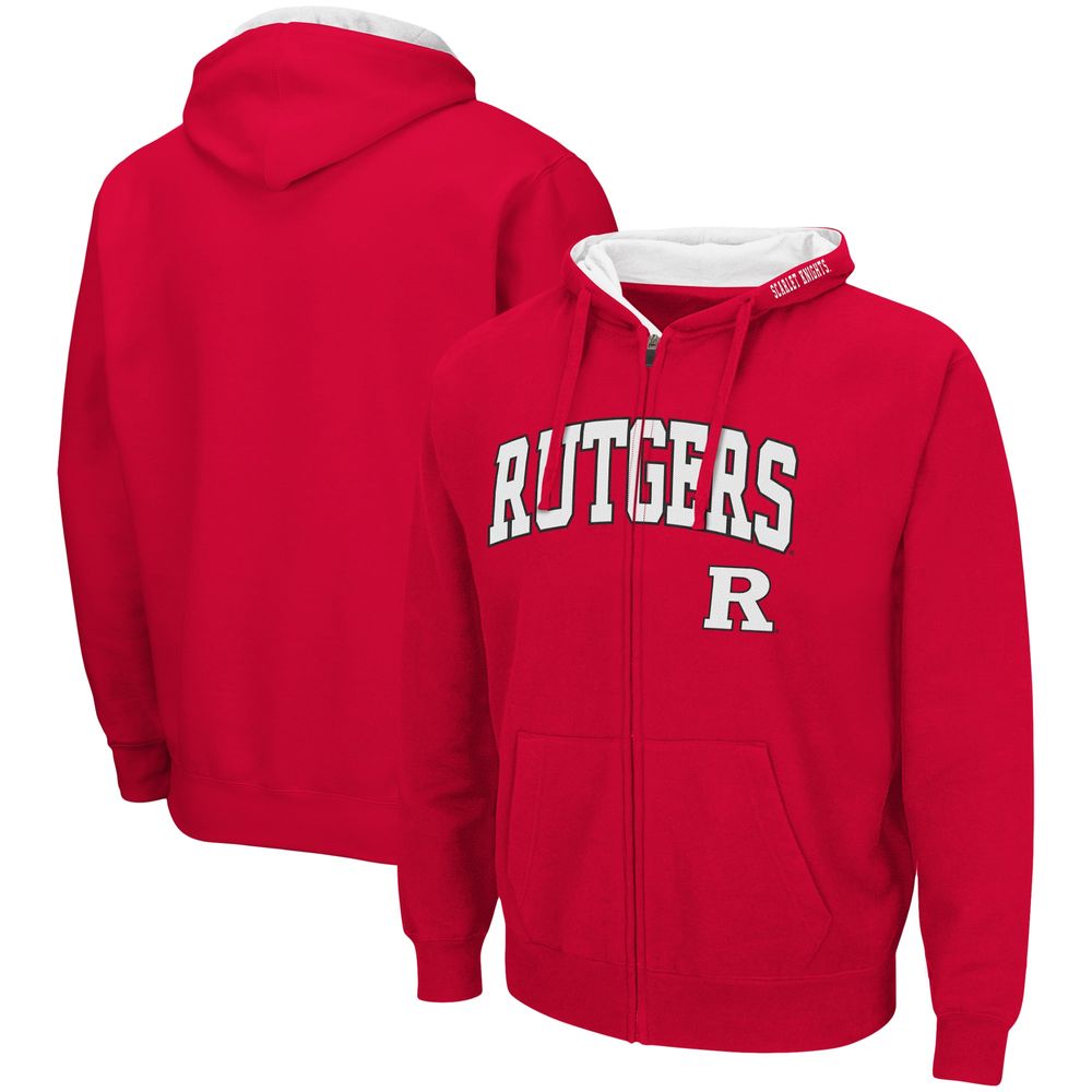 Men's Colosseum Scarlet Rutgers Knights Arch & Logo 3.0 Full-Zip Hoodie